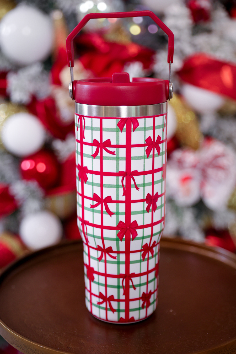 Merry Bow Plaid Travel Tumbler
