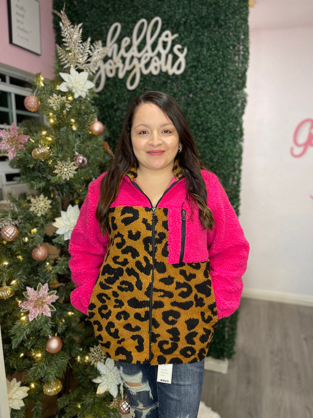 Leopard Hot Pink Sherpa