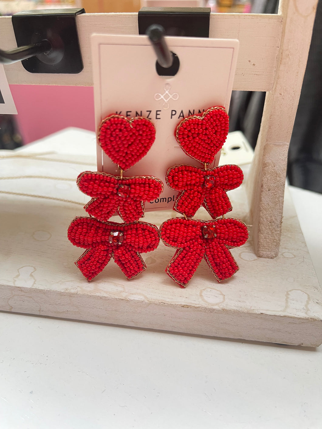 Beaded Heart & Bow Earrings