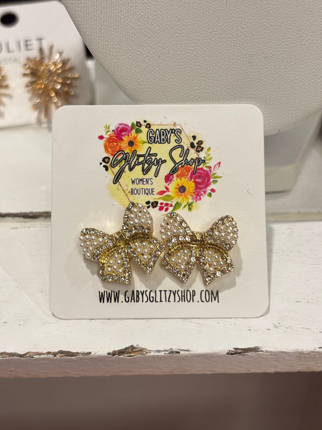 Rhinestone Bow Stud Earrings