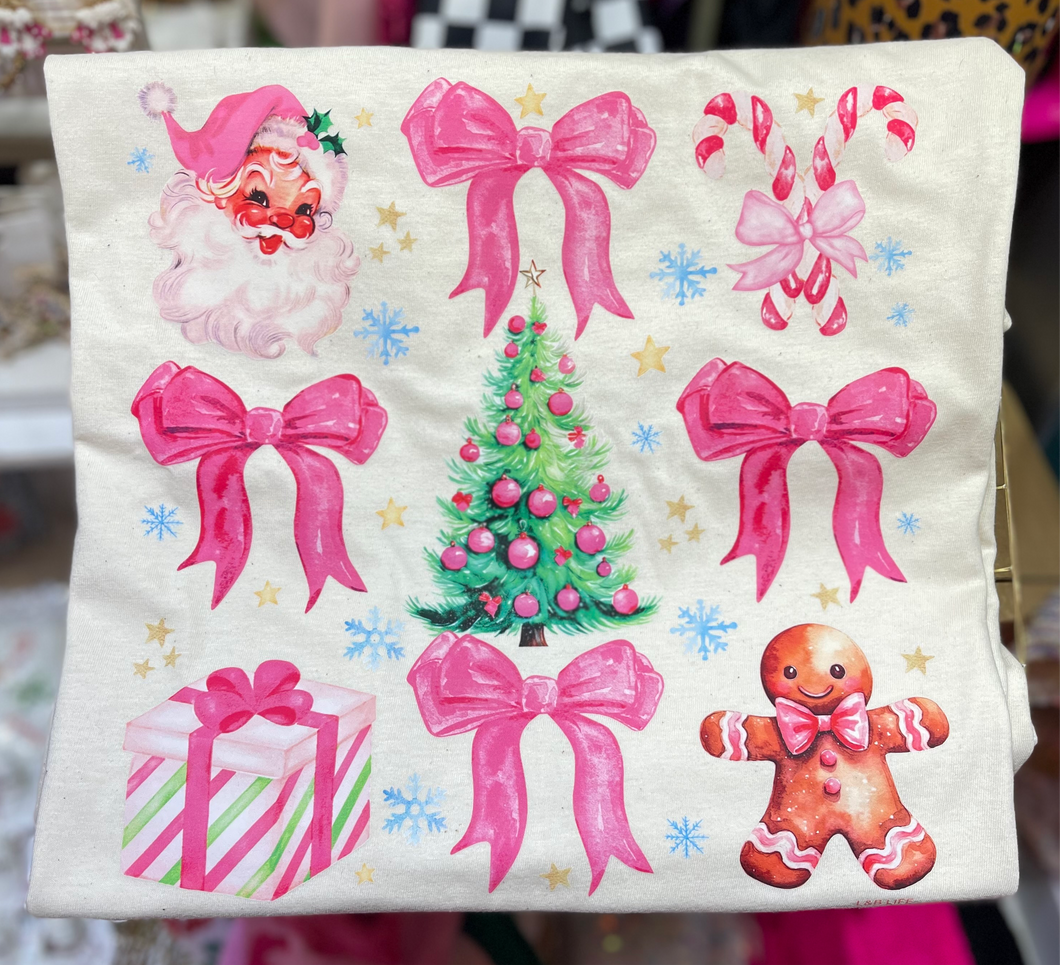 Pink Santa & Bow Tee